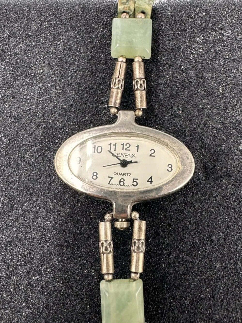 Geneva Watch Women Silver Tone Unakite Beaded Band Sterling Clasp New Battery